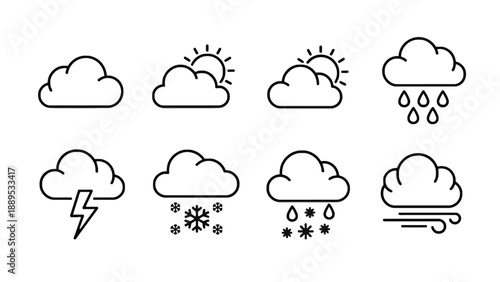 A set of weather icons illustrating various climate conditions and forecasts