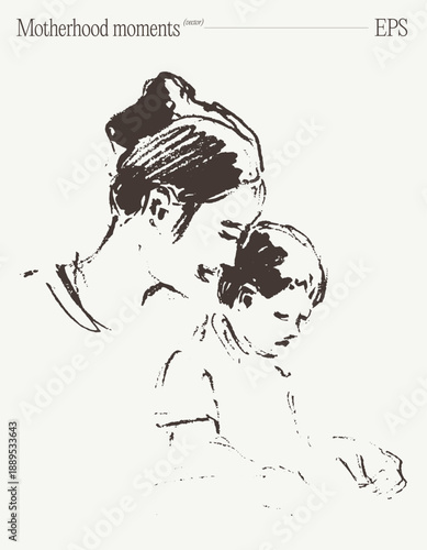 Mother Reading Book with Child Cozy Sketch Illustration