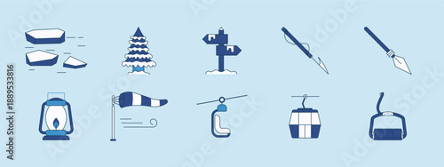 Set of 10 arctic icons pack. Flat outline icons collection. Simple flat illustration concepts.