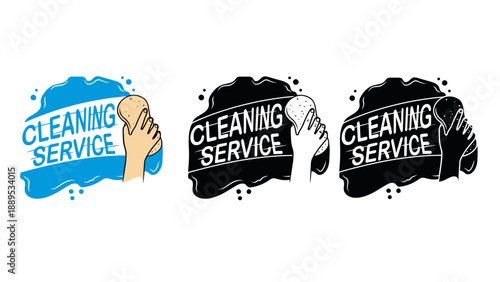 A set of cleaning service logos with hands holding cleaning supplies