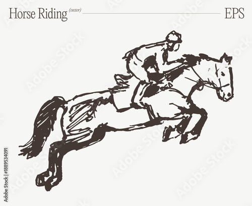 Equestrian Sport Jockey Jumping Hurdle on Horse Sketch