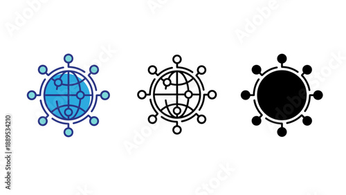 Three different virus icons in blue, black, and white on a clean background