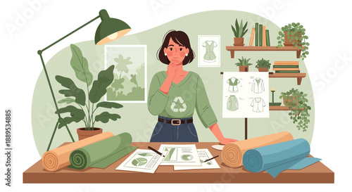 Ecoconscious designer at work crafting sustainable fashion with recycled materials.