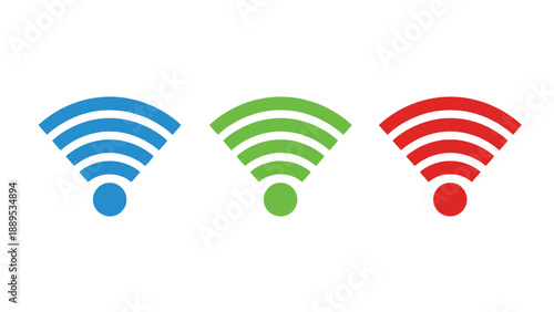 A colorful illustration of WiFi signal icons in blue, green, and red