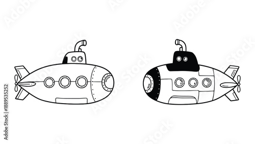 Two colorful cartoon submarines on a white background for kids