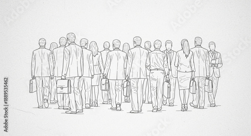 Sketch of a large group of people standing together in a crowd.