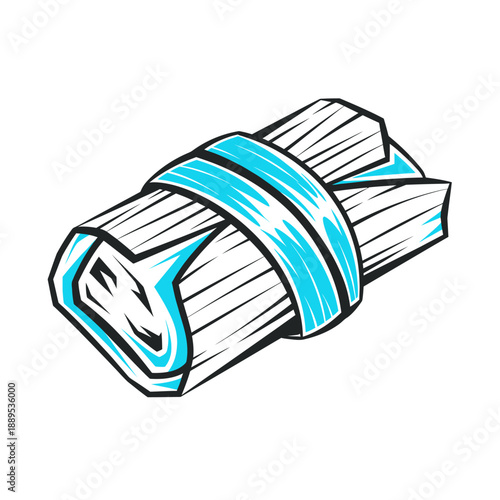 Hand-drawn illustration of a sushi roll with blue ribbon