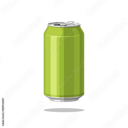 Green soda can floating with shadow, isolated on white background