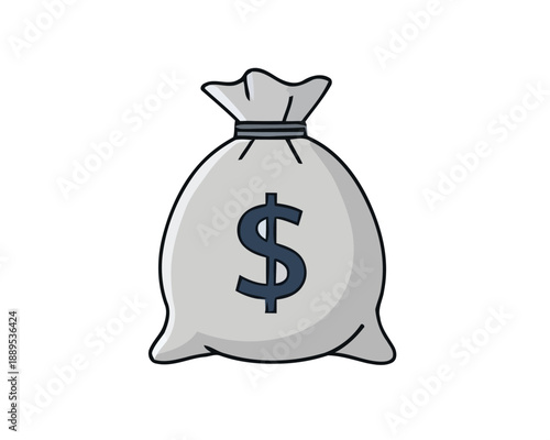 A stylized illustration of a classic money bag tied at the top, featuring a prominent dollar sign, representing concepts of wealth, financial prosperity, savings, and economic success