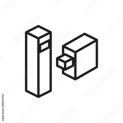 Mortise and tenon icon. Structural joinery and traditional craftsmanship, represents interlocking timber connections, heavy-duty furniture assembly, architectural millwork, and woodworking durability.