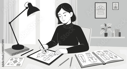 Illustrator at Work A Focused Artist Sketching Car Designs.