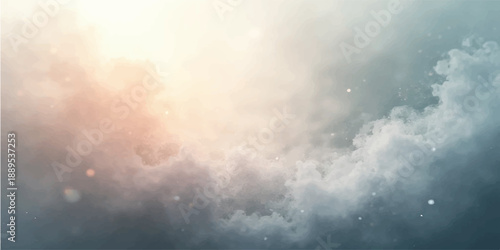 Dramatic sun rays pierce through dark stormy clouds in a blue summer sky creating a majestic cloudscape of light and weather