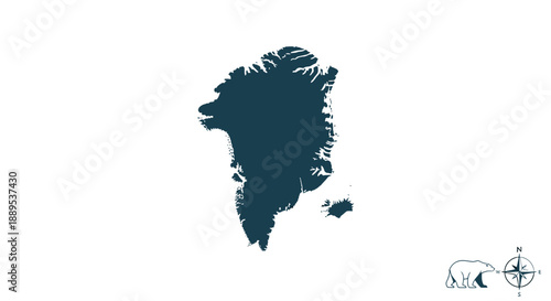 Map of Greenland with navigation compass symbol.