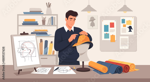 Milliner crafting a hat with precision and artistic flair.