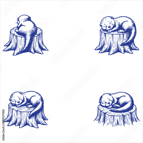 Baby Otter Sleeping on Tree Stump Laser
