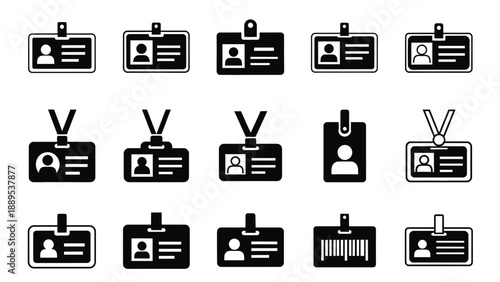 A collection of various identification badge icons on a white background