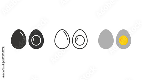 An illustration of eggs in different stages of being cooked and peeled