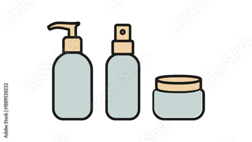 A simple illustration of three cosmetic bottles on a white background