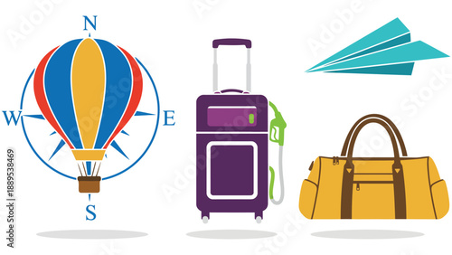 A colorful illustration of travel essentials and navigation tools for adventure seekers