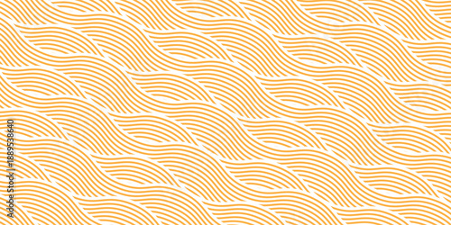 Yellow instant noodle, pasta and spaghetti texture with geometric wavy lines. Ramen, pasta vector pattern. Background abstract food illustration