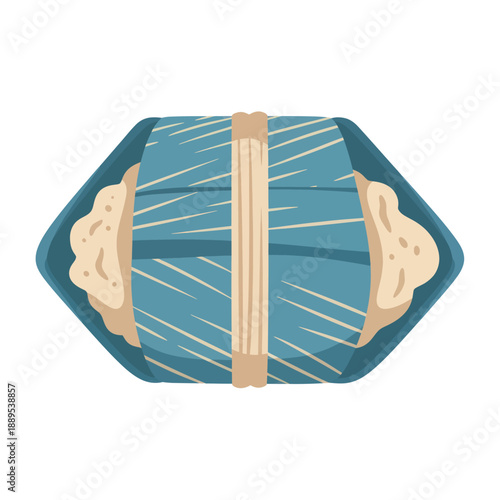 Traditional Asian Food Wrapped in Banana Leaf, Top View Illustration