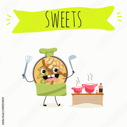 Funny Characters Ashura, Asura, dessert, dondurma, muslim, Turkish dessert. Hand drawn vector illustration.