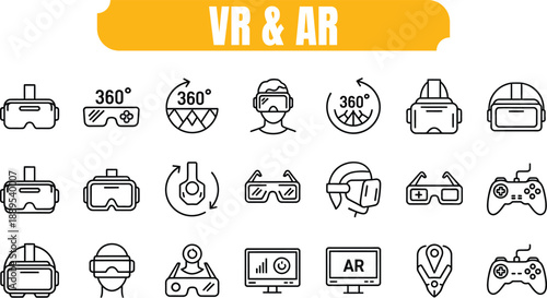 Vr ar icon set virtual reality and augmented reality symbols
