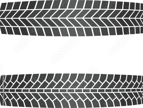 Black tire tread track patterns with realistic vehicle wheel marks for automotive transport and racing design