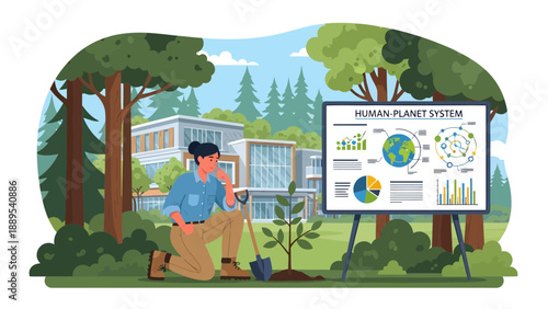 Woman planting a tree symbolizing environmental care and sustainability efforts.