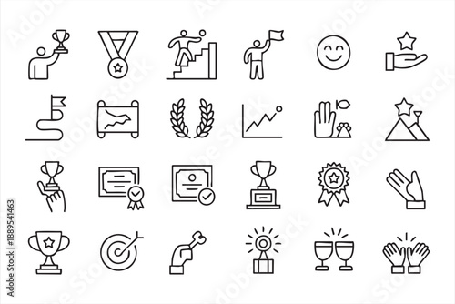 UI Achievement Line Icons for Success, Awards, and Milestones