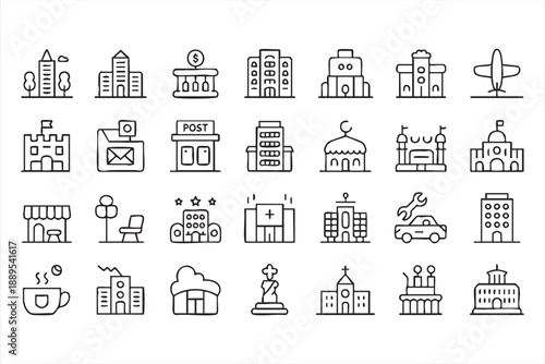 Urban Architecture Icons for City Navigation and Destinations