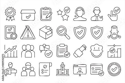 UI Verification Line Icons for Approval, Trust, and Compliance