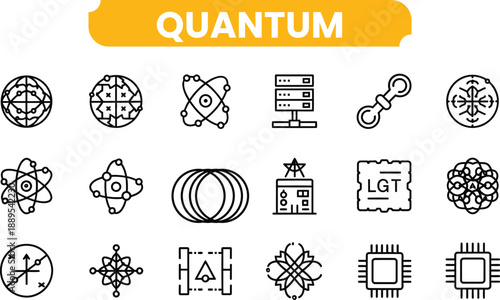 Quantum icon set physics science and technology symbols