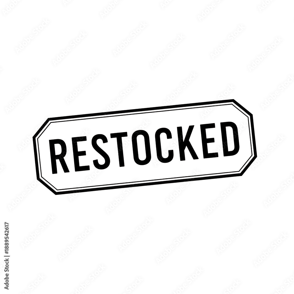 Fototapeta premium Black Restocked Octagonal Stamp, background-free for e-commerce.