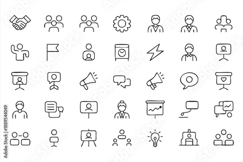 Teamwork and Leadership UI Icons for Business Workflows