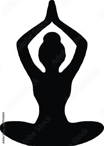Vector illustration of a woman sitting in a lotus pose for yoga and meditation, symbolizing zen wellness and spiritual peace through a fitness silhouette