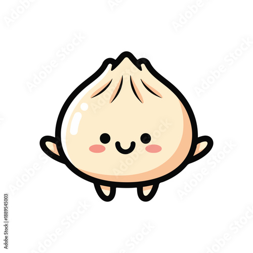 A cute cartoon dumpling character with smiling face
