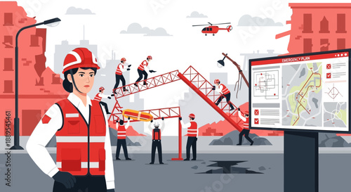 Female emergency responder in a red and white uniform.