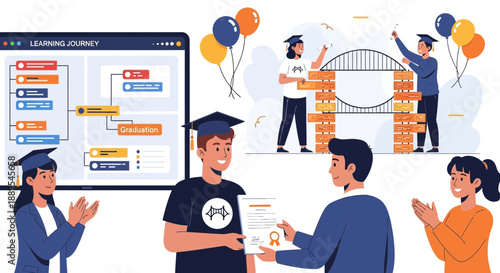 Graduation Ceremony with Students Receiving Diplomas and Celebrating Achievements.