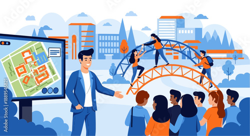 Man presenting a map to a group of people.