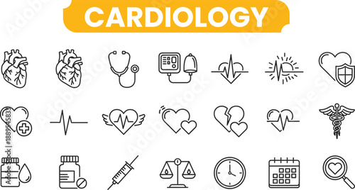Cardiology icon set heart health symbols and signs