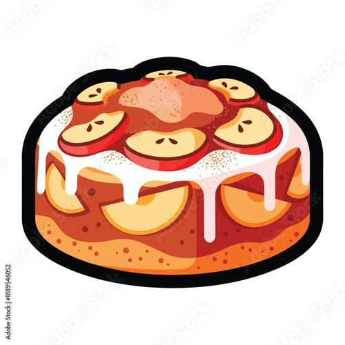 A delicious cake with apples and white icing