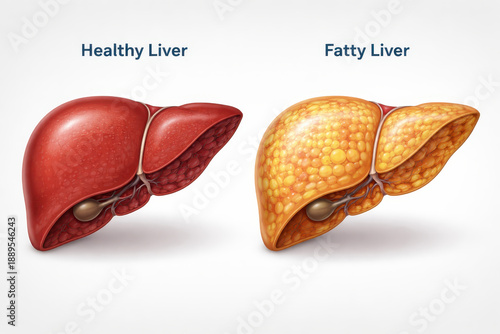 Fatty liver health ultrasound nafld liver anatomy comparison medical concept illustration visually explains liver health and fatty change for education and awareness