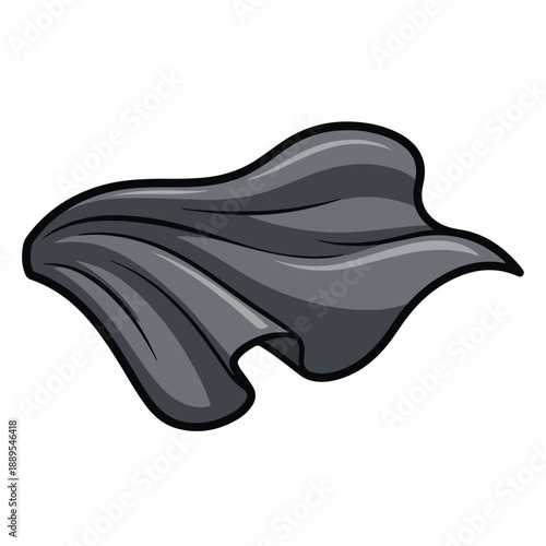A flowing dark grey cape with a shiny appearance