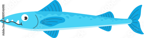 Cute Cartoon Aquatic Barracuda Fish with Smile