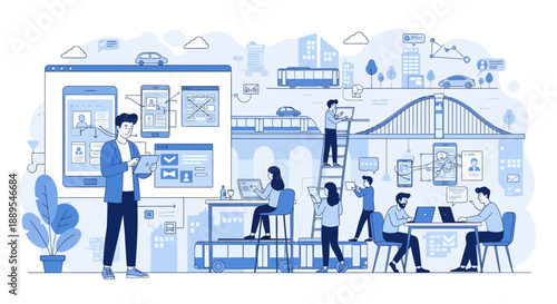 Team of developers and designers collaborating on a user interface and experience project.