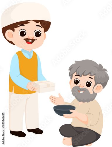 Man Giving Food to Homeless Person