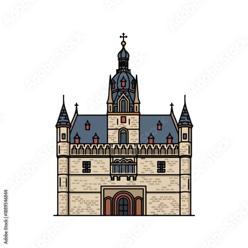 A detailed illustration of a medieval castle