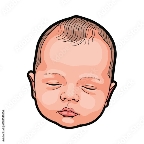 A digital illustration of a baby's face with closed eyes