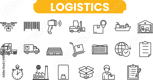 Logistics icon set for supply chain and shipping concepts